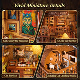 FUNPOLA 3D Wood Puzzle Book Nook Kit, Caramel Dream Cat Café Bookshelf Insert with LED Lights, DIY Miniature Bookend Décor for Display, Cozy Craft Gift for Cat Lovers and Teens (Caramel Dream) FUNPOLA