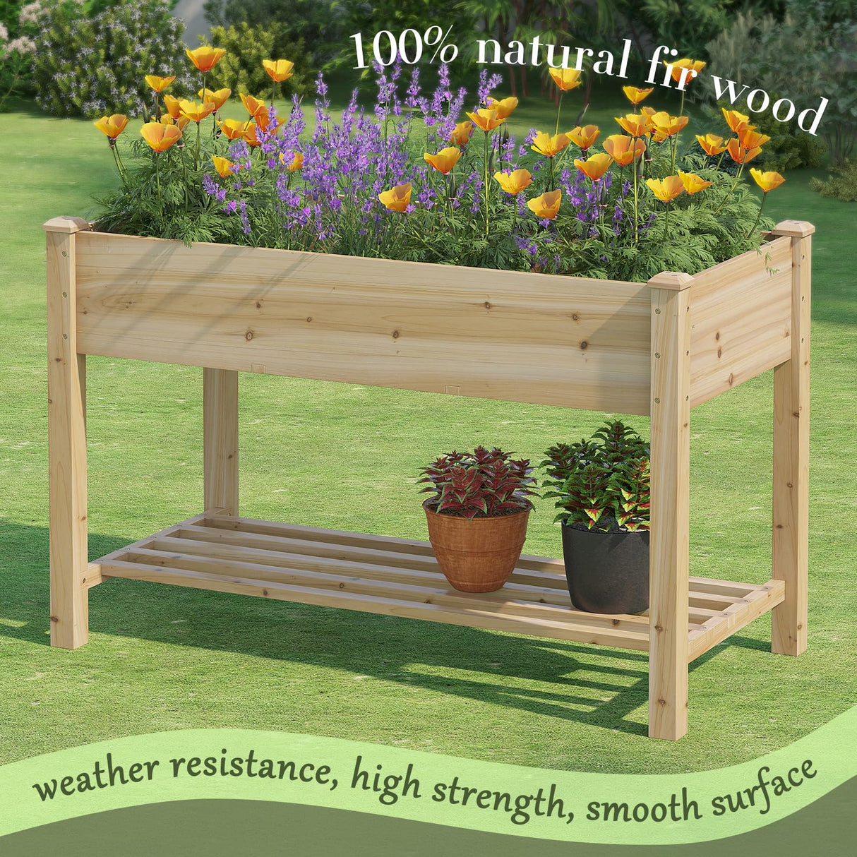 PULIJIAJU Wooden Raised Garden Bed ，Planter Box with Legs, Wooden Planter-Grow Herbs and Vegetables – Naturally Rot-Resistant - Unmatched Strength Lasts Years (HCH-M) PULIJIAJU
