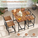 Tangkula 5-Piece Rustic Acacia Wood Bar Height Patio Set for Outdoor Dining Tangkula