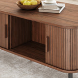 Coffee Table with Storage, 47.2" Mid Century Modern Coffee Tables for Living Room, Rectangle Wood Center Table with Sliding Tambour Door & Adjustable Leg for Living Room, Walnut ONBRILL