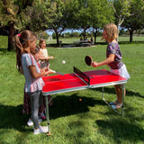 EasyGo Product Mini Kids Ping Pong Table Tennis – Space Saving & Easy Storage – Includes (2) Regulation Paddles (4) Balls and (1) Net – Table Size 4 Foot X 2 Foot – Legs 24”-28” Tall - RED EasyGo Product