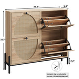 IRONCK Rattan Shoe Cabinet Storage with 4 Flip Drawers, Freestanding Shoe Storage Organizer Cabinet for Entryway, Narrow Shoe Rack Cabinet, Oak IRONCK