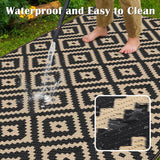 Mattitude Waterproof Outdoor Rug 5x8 Ft Outdoor Plastic Straw Rug Reversible Patio Rug Large Outdoor Carpet Area Rug for Patio Backyard Picnic Beach Camping RV Black & Beige Mattitude