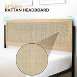 IDEALHOUSE Queen Rattan Bed Frame with Headboard, Boho Style Queen Platform Bed with Strong Metal Slats Support, Under Bed Storage, Noise-Free, No Box Spring Needed, Light Oak IDEALHOUSE