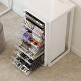 WOPITUES Plastic Storage Drawer Cart, Makeup Organizer and Storage with 10 Large Clear Drawers, Utility Wooden Rolling Cart on Wheels, for Cosmetic, Art Craft, Parts, Office Supplies, Toy, White WOPITUES
