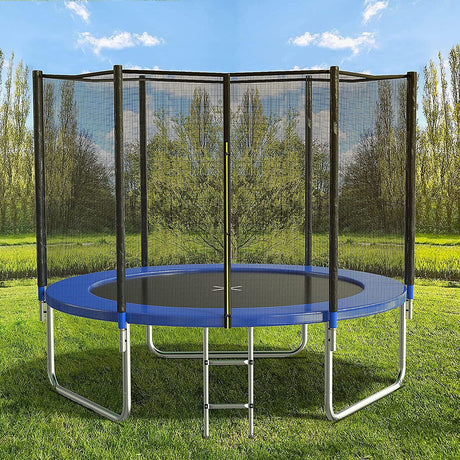 AOTOB 8 FT Trampoline Safety Enclosure Net Combo Bounce Jump for Kids Outdoor with Spring Pad Jump Mat & Ladder AOTOB