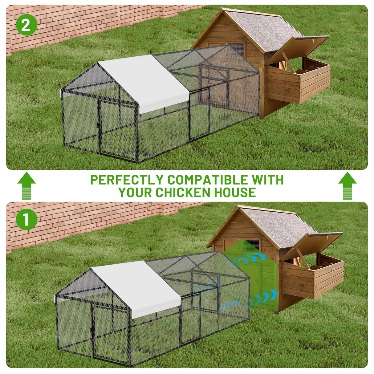 NUGRIART Metal Chicken Coop with Waterproof Cover, 79"x40"x40" Portable Poultry Cage, Outdoor Backyard Farm Walk-in Hen House for Chickens, Ducks, Rabbits and Small Pets NUGRIART