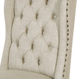 OSP Home Furnishings Jessica Button Tufted Wingback Upholstered Dining Chair with Wood Legs, Linen Fabric, 22.5” W x 26.25” D x 42.75” H OSP Home Furnishings