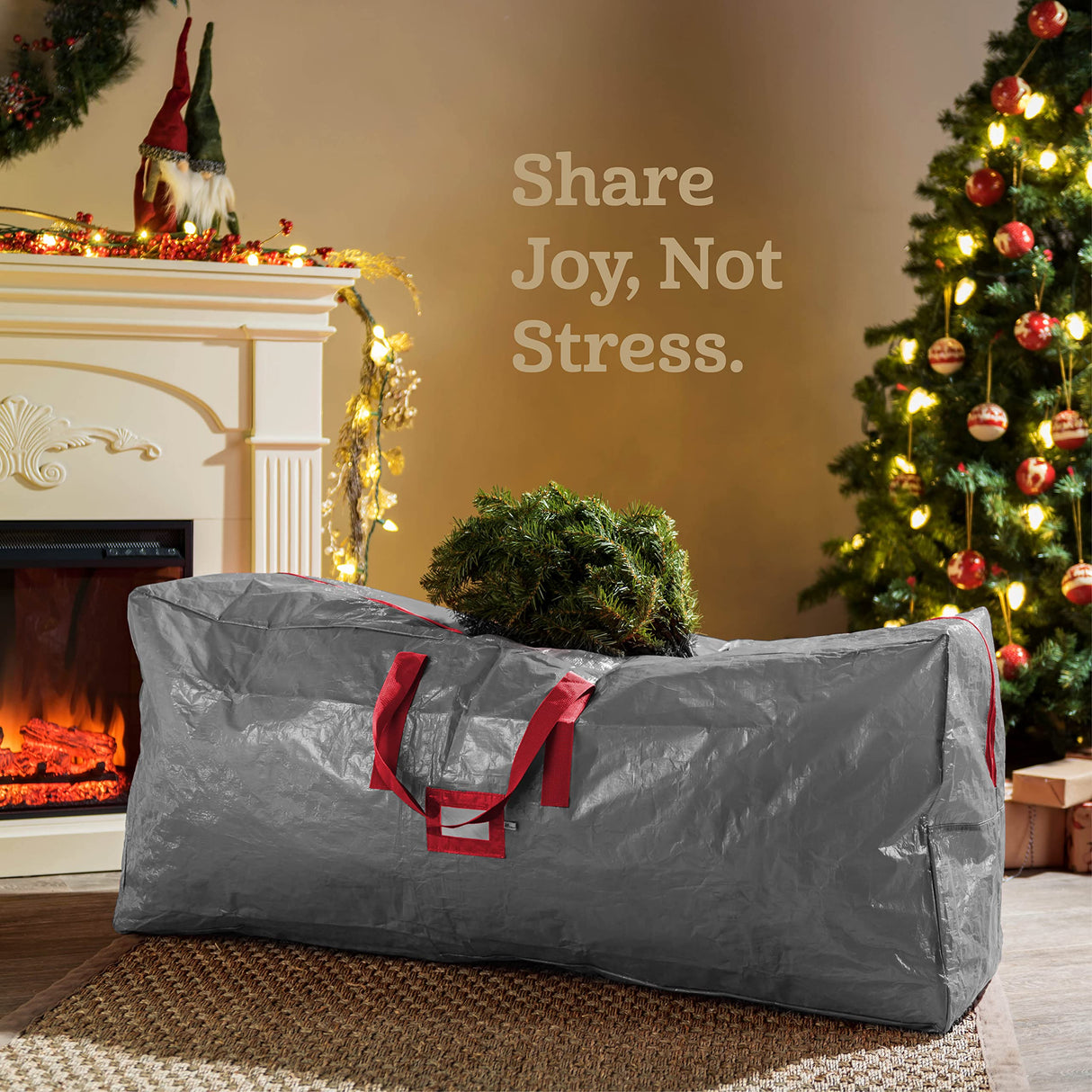 Zober Christmas Tree Storage Bag - Fits 9 Ft Artificial Trees - Plastic, Waterproof Christmas Tree Bag - Strong, Durable Handles - Labeling Card Slot - Gray ZOBER