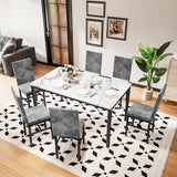 Recaceik 7 Piece Dining Table Set for 6 with Chairs of Velvet Foam, Faux Marble Kitchen Dining Table Set for Small Space, Living Room, Apartment (Grey) Recaceik