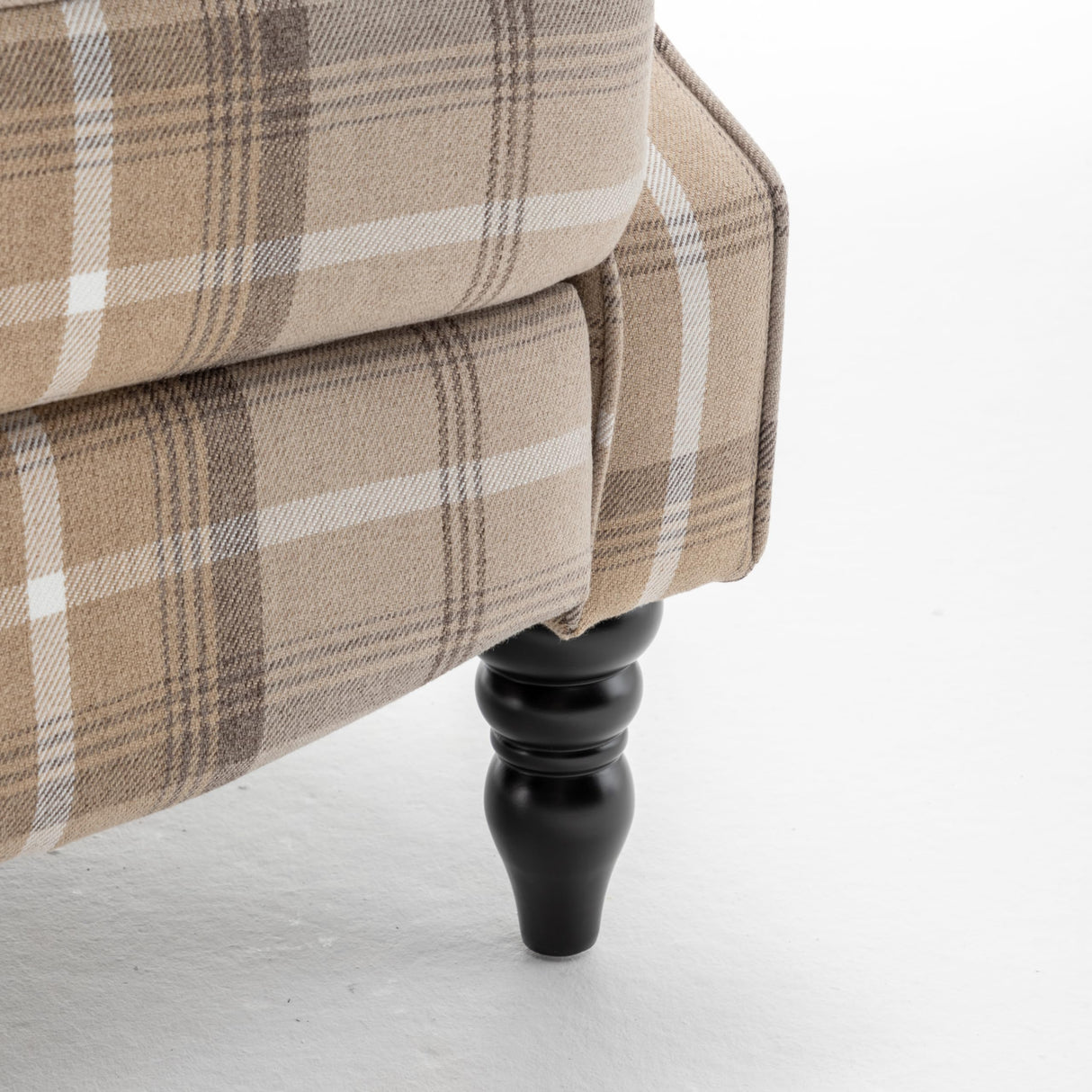 Upholstered Wingback Recliner Chair, Plaid Recliner Chair Armchair Adjustable Footrest Push Back Reclining Sofa, Mid-Century Modern Lounge Armchair for Living Room, Bedroom, Reading -- Natural PATIOPTION