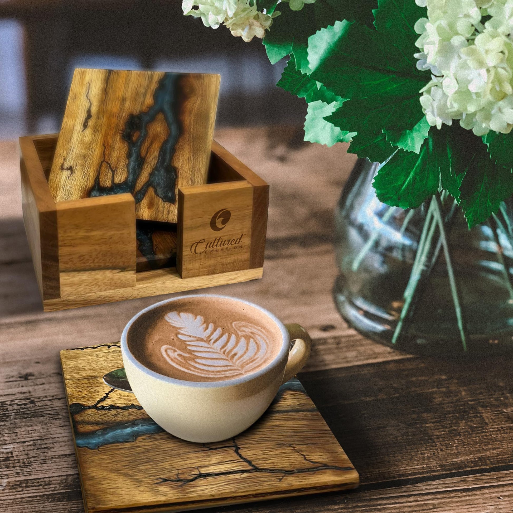 Cultured Creation | Beautiful Epoxy Resin and Wood Coaster Set | Ideal for Tabletop Protection | Enhance Your Coffee Table or Any Home Decor for Any Occasion - WoodArtSupply