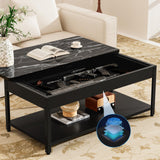 SmartEdge Coffee Table with Gun Safe with Biometric Lock, Lock Storage Table Designed for Firearms and Wine, Hidden Gun Storage for Jewelry Money Rifles Pistols and Ammo (Black Marble Wood) SmartEdge
