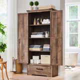 Farmhouse Kitchen Pantry Cabinet - 72" Tall Wood Kitchen Storage Cabinets with Adjustable Shelves & 2 Barn Doors & Drawer, Versatile Storage for Dining Room, Bathroom, Utility Room, Light Brown JXQTLINGMU