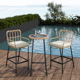 LQFATEST 3 Pieces Outdoor Bar, Wicker Outdoor Bar Table and Outdoor Bar Stool Set of 2, Outdoor Bar Set with Thick Lumbar Pillow for Backyards, Porches-Beige LQFATEST