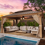 YOLENY 12' x 16' Gazebo, Hardtop Wood-Looking Gazebo with Galvanized Steel Double Roof, Aluminum Frame with Netting and Curtains for Deck, Backyard, Patio, Lawns YOLENY