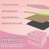 ZOES HOMEWARE Small Storage Ottoman Foot Rest, Velvet Ottoman with Storage and Side Pocket, Pink Foot Rest for Couch, Foldable Footstool Ottoman for Chair,Living Room&Dorm, 16"x12"x12" Pink ZOES HOMEWARE