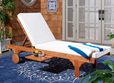 SAFAVIEH Outdoor Collection Newport Natural/ Beige Cushion Built-in Side Table Adjustable Chaise Lounge Chair Safavieh