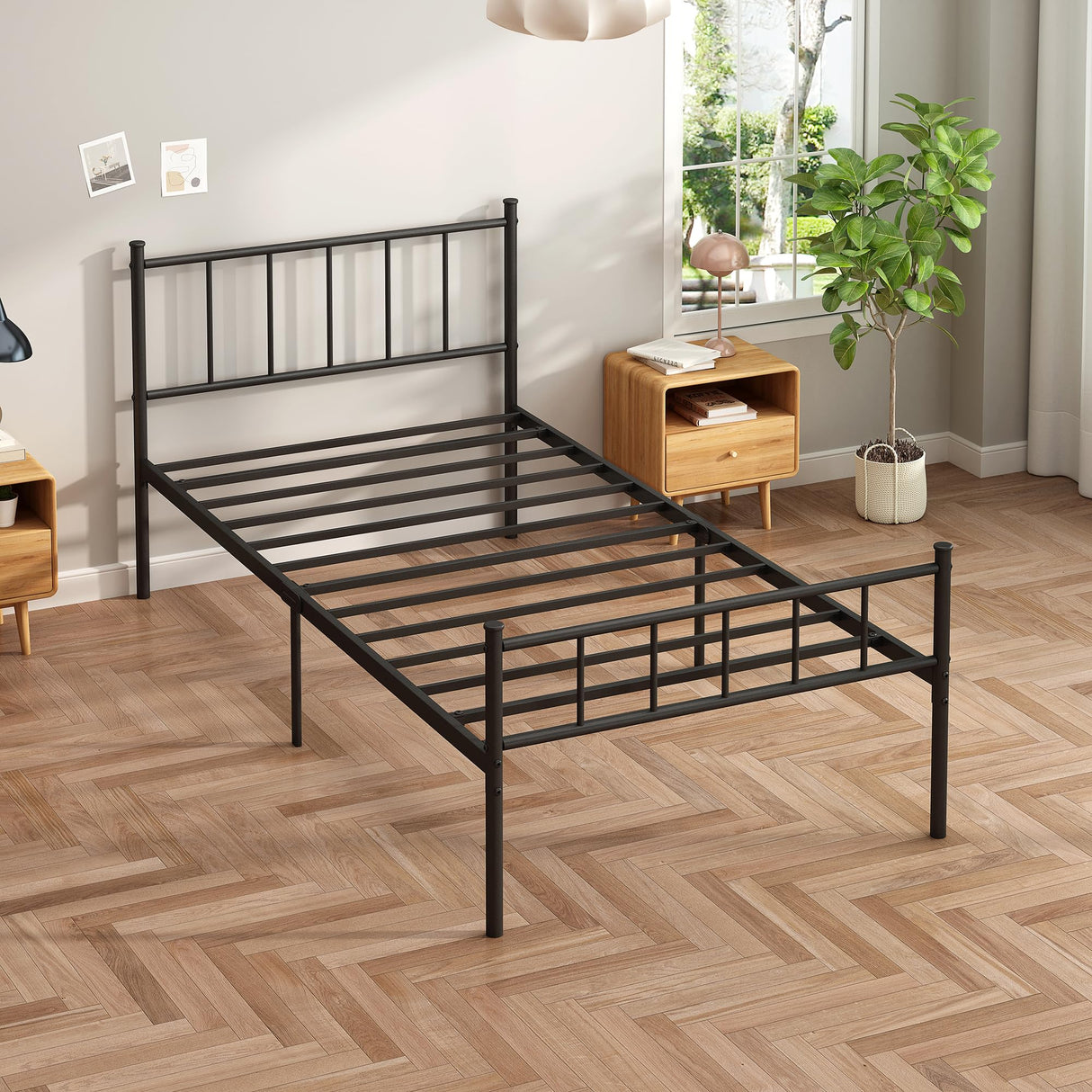 HAFENPO Twin Size Platform Bed Frame - Black Metal Bed Frame,Heavy Duty Base with Headboard and Footboard,Steel Slat Support,No Box Spring Needed,Easy to Assemble,Suitable for Bedrooms HAFENPO