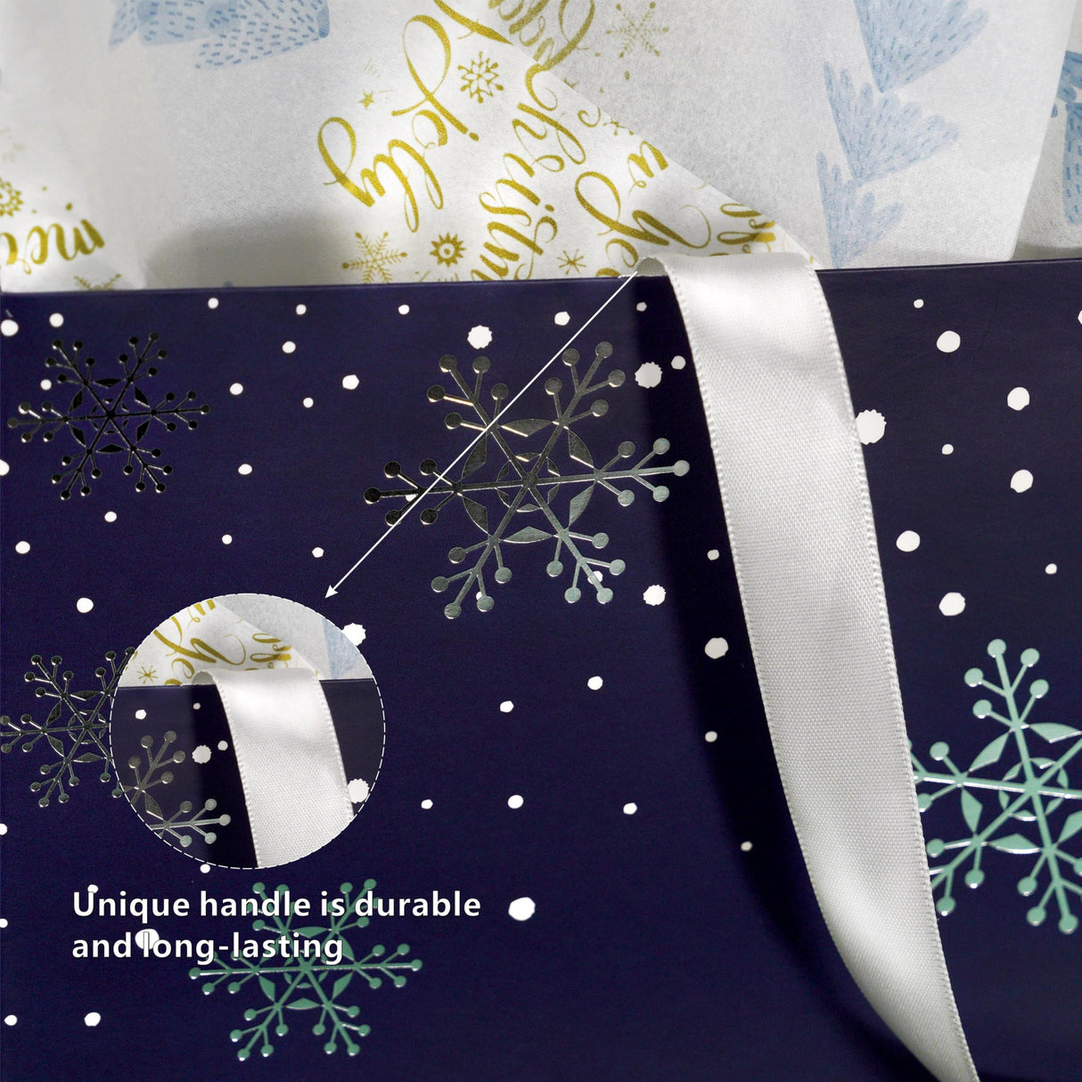 Bobobag 13" Deep Blue Large Christmas Gift Bag with Tissue Paper and Greeting Card, Personalized Platinum Quality Gift Bag for Man's Present Bobobag