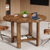 Tribesigns 4FT Round Conference Table for 4, 47-Inch Office Meeting Table with Storage Shelf and Large Tabletop, Mid-Century Modern Seminar Boardroom Desk for Office Conference Room, Walnut Tribesigns