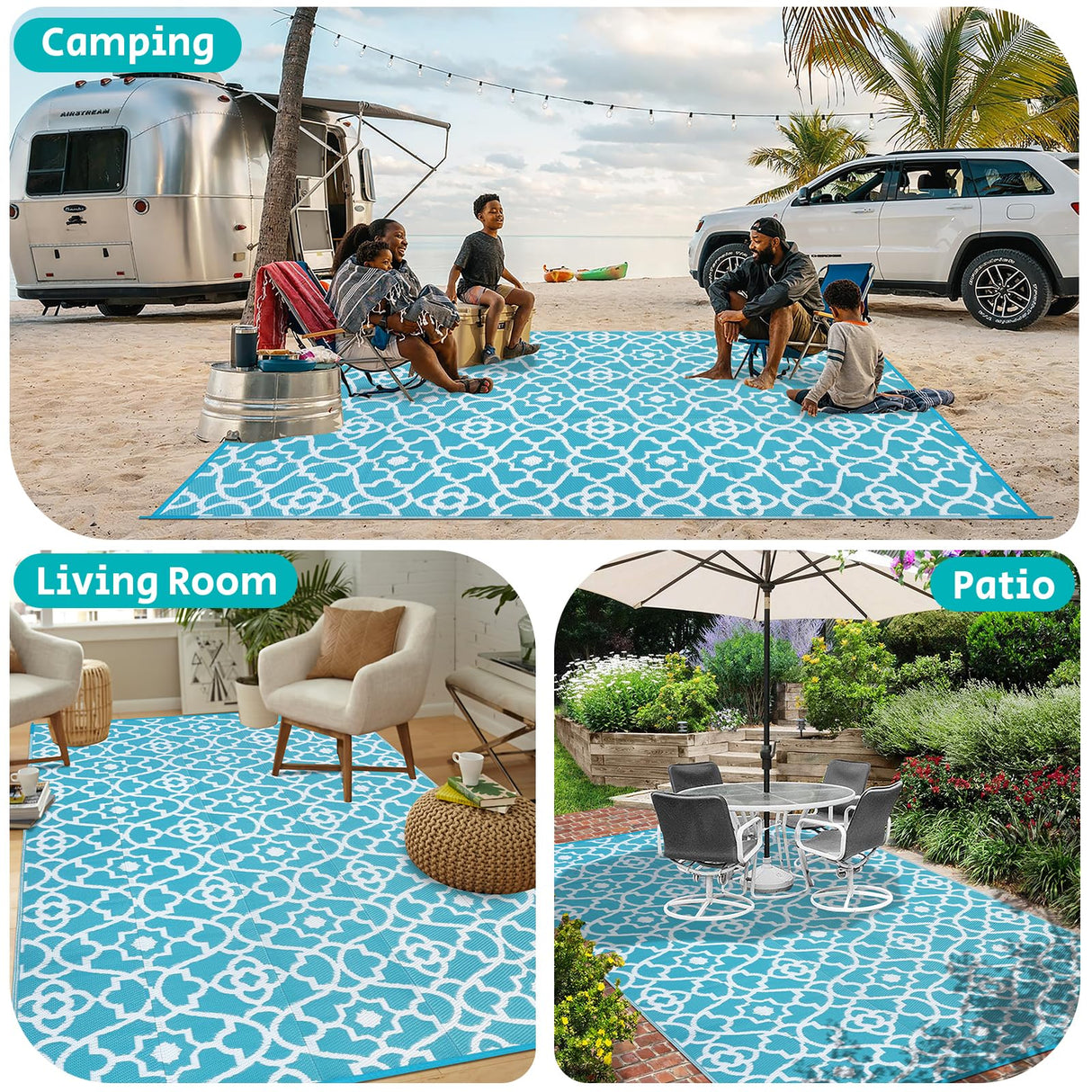HEBE Outdoor Rug Waterproof 6x9, Plastic Straw Rug Camping Rug, Reversible Outdoor Patio Rugs RV Mat Clearance, Indoor Outside Floor Carpet for Porch,Deck,Camper,Balcony,Backyard HEBE