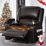 Yolsali Recliner Chairs for Adults, Oversize Manual Reclining Chair with 2-Tier Cushions, Faux Leather Recliner Chair with Hidden Storage Space, Living Room Recliner Chairs with Cup Holders - Brown Yolsali