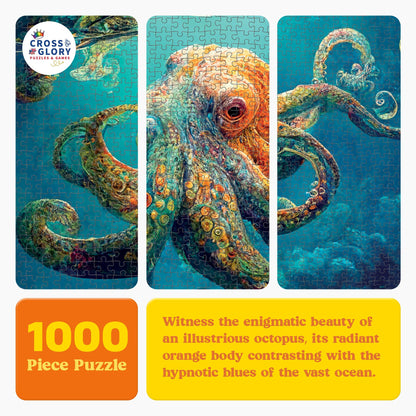 Cross & Glory - Deep Blue Octopus Odyssey - 1000 Piece Jigsaw Puzzle for Adults | Best New Marine Artwork Puzzle | Unique Brain Teaser