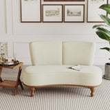 ALISH 49" Small Loveseat Sofa Settee Curved Sofa Couch Upholstered Dining Banquette Bench with Backrest and Wooden Legs for Dining Room Living Room Bedroom Funiture, Ivy ALISH