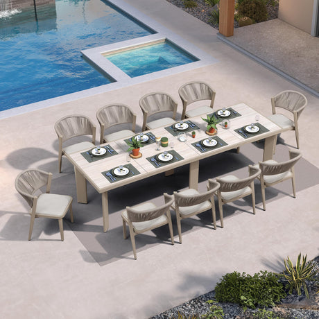 PURPLE LEAF 11-Piece Patio Dining Set Outdoor Furniture Rectangular Table and Chairs Set with Aluminum Frame and Wicker Rattan for Garden Deck Backyard Kitchen Champagne Outdoor Set PURPLE LEAF