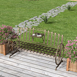 Outdoor Bench Patio Outdoor Garden Bench with Built-in Table, Wagon Wheel Arms, 3 People Outdoor Bench Garden Bench Front Porch Furniture Patio Lawn Yard Park (Bronze) Boweniog