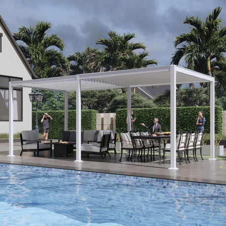 MASTERCANOPY 12’ X 20’ Louvered Pergola Outdoor Aluminum Patio Pergola with Adjustable Roof for Deck Backyard Garden (White) MASTERCANOPY