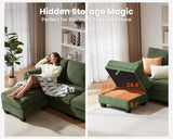 CHIC HOUSE Modular Sectional Sofa Corduroy Couch, Customizable U-Shaped Sofa with Storage Ottoman, Reversible Chaise for Living Room, Oversized L-Shaped Sofa Set (Green, 6 Seater Compact Sleeper) CHIC HOUSE
