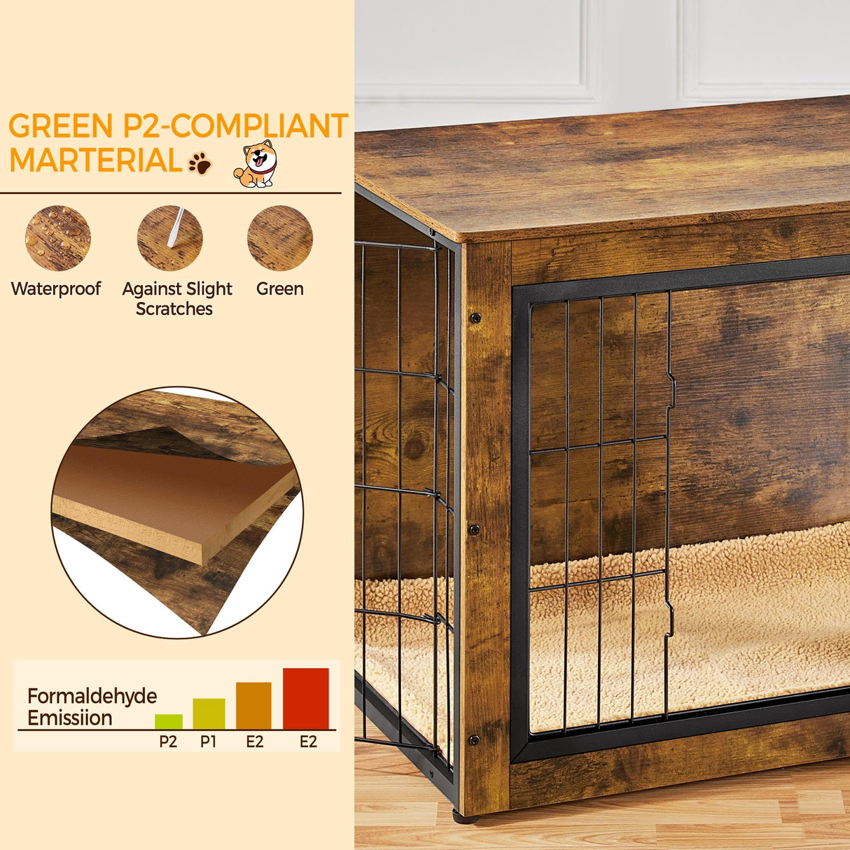 Yaheetech 32'' Dog Crate Furniture with Cushion Wooden Dog Crate with Double Doors/Adjustable Feet Side End Table for Small/Medium Dogs Yaheetech