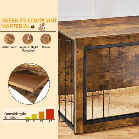 Yaheetech 32'' Dog Crate Furniture with Cushion Wooden Dog Crate with Double Doors/Adjustable Feet Side End Table for Small/Medium Dogs Yaheetech