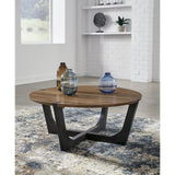 Signature Design by Ashley Hanneforth Farmhouse Coffee Table with Angled Solid Wood Legs, Light Brown & Black Signature Design by Ashley