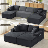 Tmsan 133.5" Oversized U Shaped Cloud Couch, Large Boneless Deep Seat Modular Sectional Sofa with Cup Holders & Side Pockets, Modern Corduroy Foam Compressed Sofa Set for Living Room Apartment Tmsan