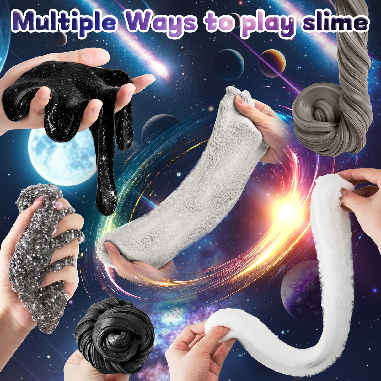 LAWOHO 6 Pack Galaxy Slime Kit for Kids- Cloud, Butter & Clear Slimes with Space Add-ins, 360ml Black Slime for Boys Girls, Kids Slime Kits for Easter Christmas Halloween Birthday, Space Party Favors LAWOHO