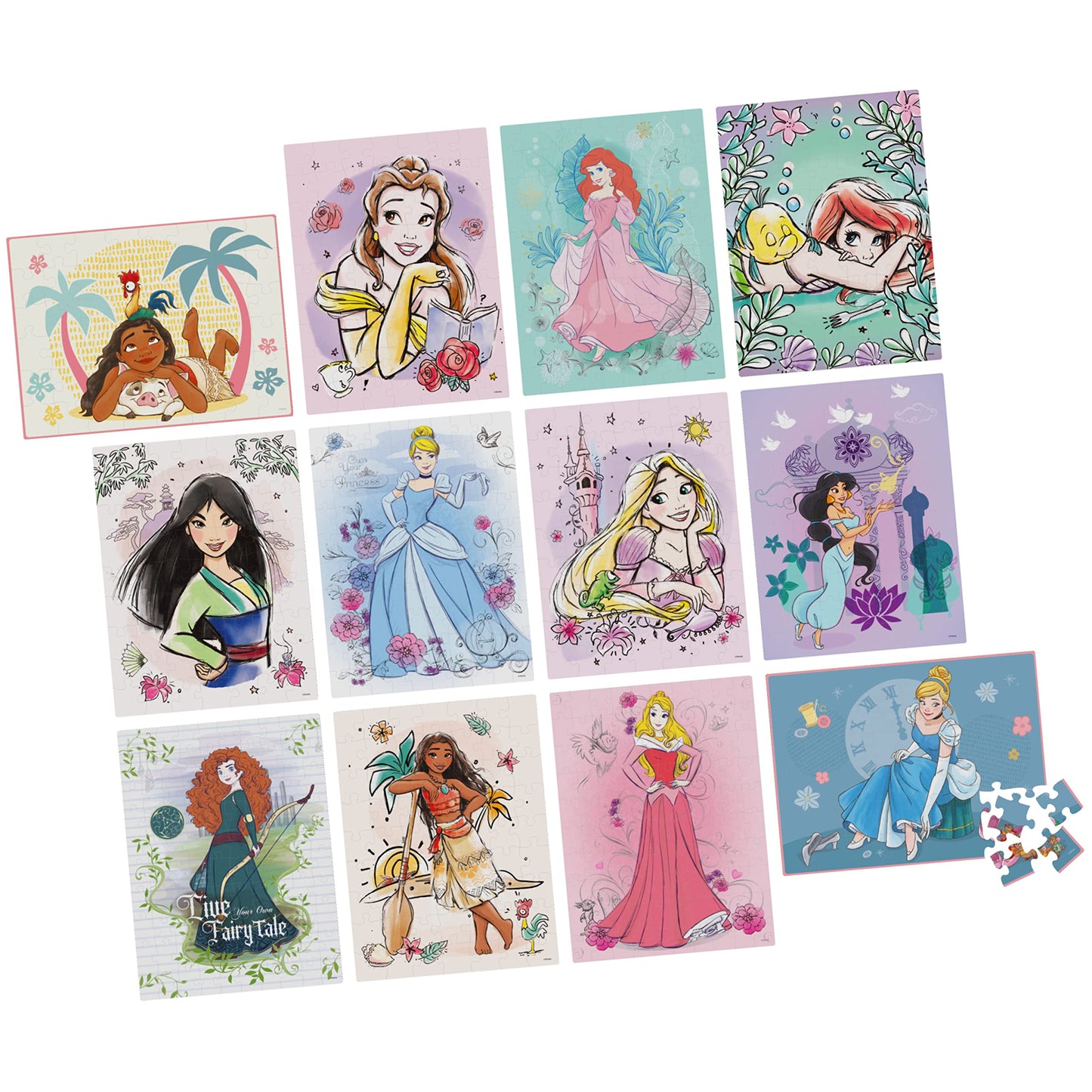 Spin Master Games, Disney Princess, 12-Puzzle Pack with 48-Piece, 63-Piece, & 100-Piece Disney Puzzles for Kids, Christmas Gifts for Kids, for Ages 4+