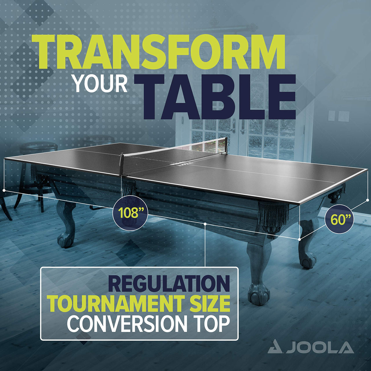 JOOLA Table Tennis Conversion Top with Net Set - Full Sized MDF Ping Pong Table Top for Pool Table - Quick Assembly with Foam Backing to Protect Billiard Table JOOLA