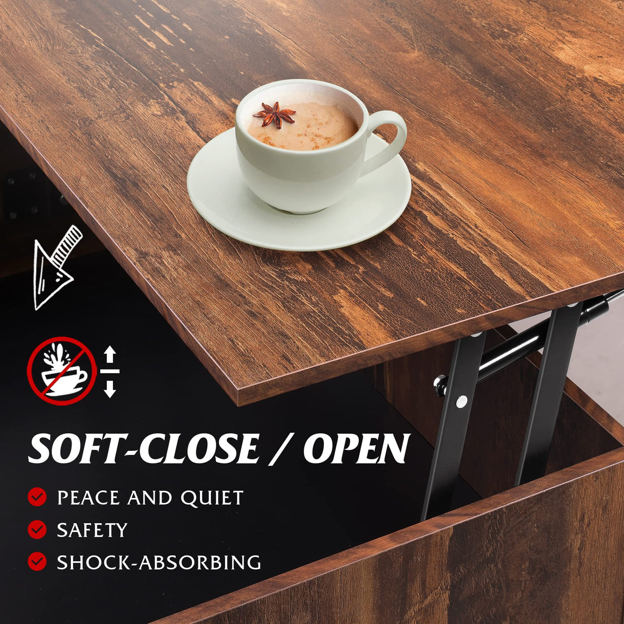 WLIVE Lift Top Coffee Table with Storage, 40.9" Coffee Table with Lifting Top & Sliding Top, Wood Modern Center Table with 2 Hidden Compartment for Living Room, Retro Brown WLIVE