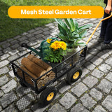 VIVOHOME Heavy Duty 880 Lbs Capacity Mesh Steel Garden Cart Folding Utility Wagon with Removable Sides and 4.10/3.50-4" Wheels 10 inch Tire (Black) VIVOHOME