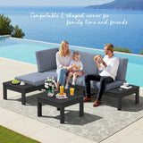 SERWALL HDPE Patio Furniture Set, All-Weather Outdoor Sofa Set, Seats 4, Patio Conversation Set, Modular Outdoor Sectional Furniture for Garden, Porch and Backyard, Black Frame with Grey Cushion SERWALL