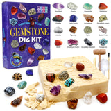 DANCING BEAR Gem stone Dig Kit, Excavate 16 Real Gems & Crystals including Arrowheads, Quartz Point and Amethyst, STEM Education for Kids, Fun Rock Mining Science Activity Gift Sets for Girls and Boys DANCING BEAR