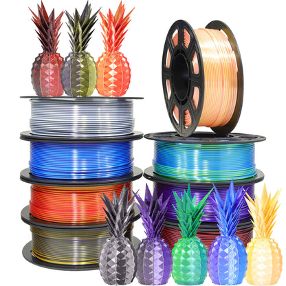 BBLIFE 8 Spools Dual Color Silk PLA 3D Printer Filament Bundle, Silk White/Black, Red/Black, Gold/Black, Purple/Black, Purple/Blue, Red/Gold, Green/Blue, Yellow/Pink, 1.75mm Bicolor Silk PLA  - WoodArtSupply