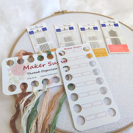 Maker Susan 10 Pack Embroidery Thread Organizer Cards, Embroidery Floss Organizer Holder 16 Positions Cross Stitch Per Bobbin for Thread, Embroidery Floss Bobbin Cardboard, Thread Keeper, DIY Storage Maker Susan