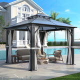 Howsvn 10'x10' Hardtop Gazebo, Outdoor Polycarbonate Double Roof Gazebos with Netting and Curtains, Heavy Duty Metal Pavilion for Patio, Backyard, Deck and Lawn HOWSVN