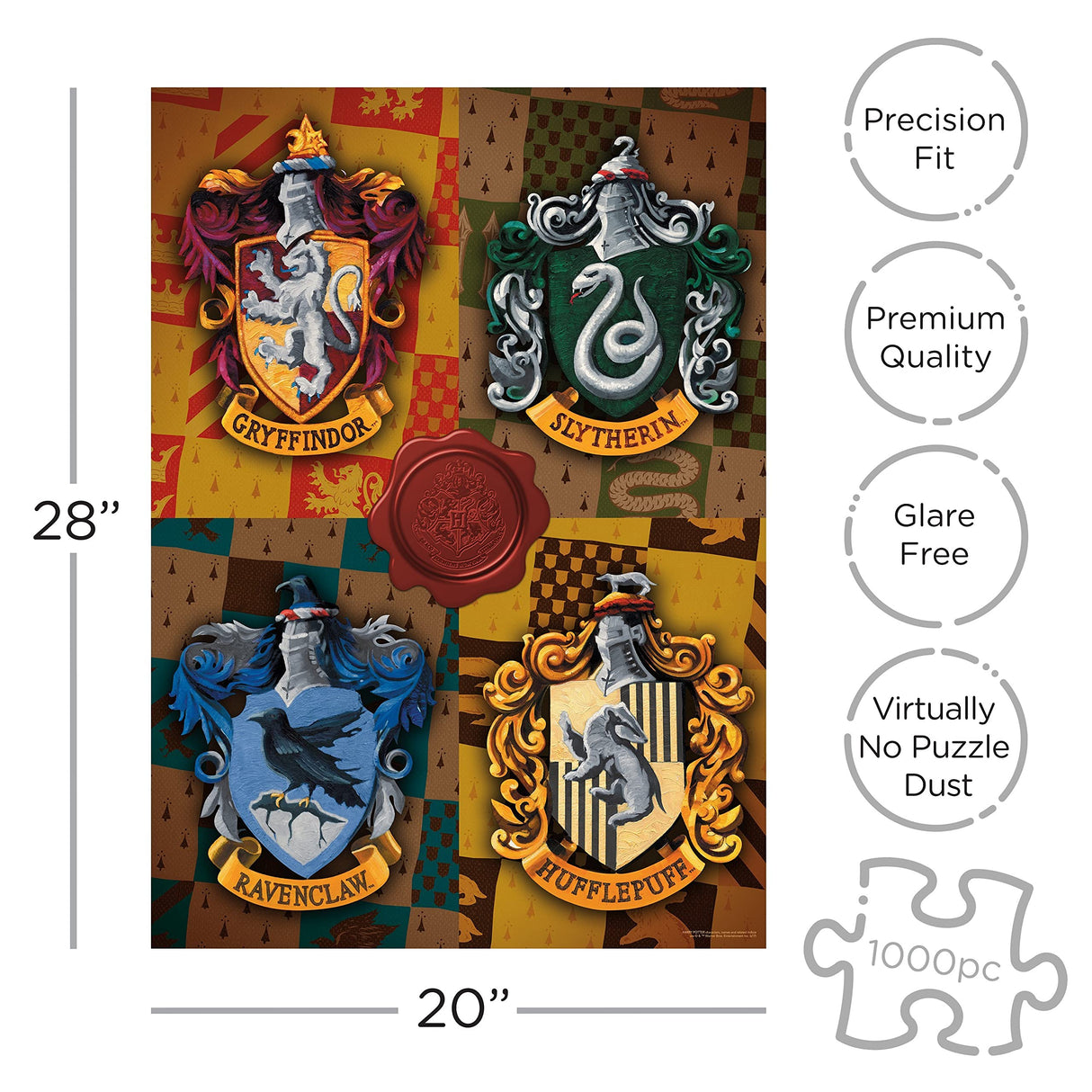 AQUARIUS Harry Potter Puzzle House Crests (1000 Piece Jigsaw Puzzle) - Officially Licensed Harry Potter Merchandise & Collectibles - Glare Free - Precision Fit - 20x28in AQUARIUS
