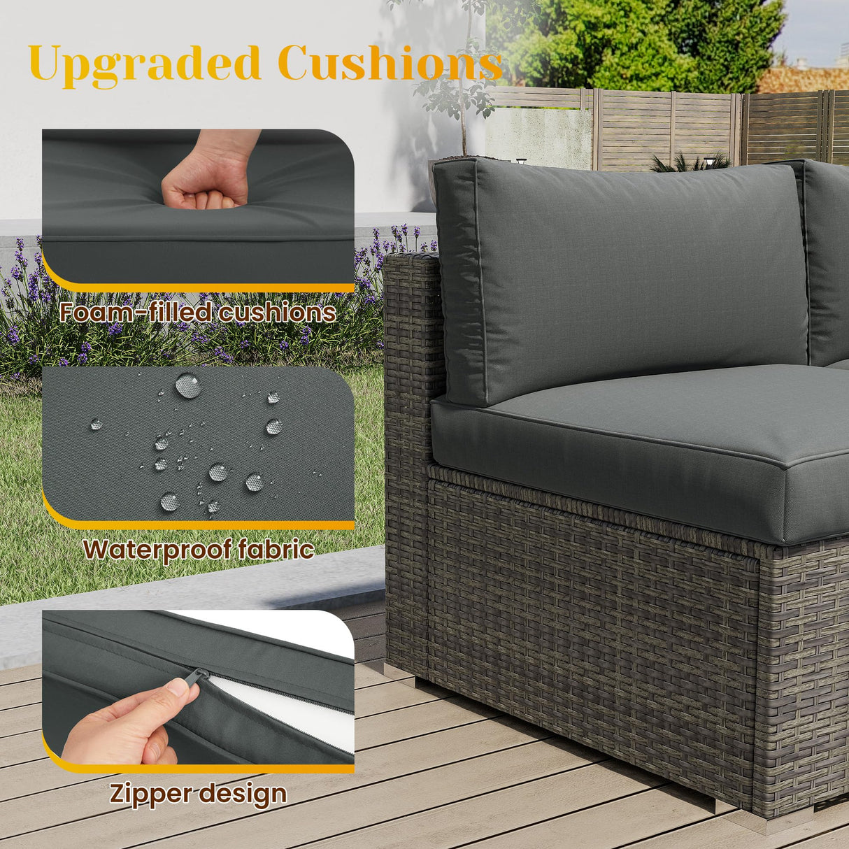 May in Color 5 Piece Outdoor Patio Sectional Furniture Set, Weather Resistant Rattan Outside Couch, Waterproof Conversation Sofa for Balcony, Porch, Backyard, Deck, Garden, Grey May in Color