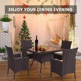 Trumbeak 15 Piece Outdoor Dining Set,Rattan Patio Conversation Set of 12 Chairs,Patio Dining Table and Chairs w/Cushions,Square Glass Tabletop,Umbrella Cutout for Patio,Sand Trumbeak